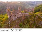 Aerial view of romantic ruins of Chateau Rocher, France. Стоковое фото, фотограф Яков Филимонов / Фотобанк Лори