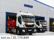 Tashla, Orenburg region, Russia - December, 18, 2019: Iveco truck service station. Редакционное фото, фотограф Вадим Орлов / Фотобанк Лори