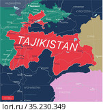 Tajikistan country detailed editable map. Стоковая иллюстрация, иллюстратор Jan Jack Russo Media / Фотобанк Лори