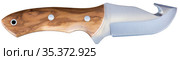 Hunting skinner knife with wooden handle isolated on white. Стоковое фото, фотограф Яков Филимонов / Фотобанк Лори