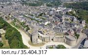 Scenic aerial view of walled Breton town of Dinan on sunny summer day, France. Стоковое видео, видеограф Яков Филимонов / Фотобанк Лори