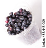Blueberries in plastic bucket on white background. Стоковое фото, фотограф Яков Филимонов / Фотобанк Лори