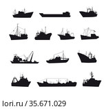 Set of fishing sea boats icons. Стоковая иллюстрация, иллюстратор Валентина Шибеко / Фотобанк Лори