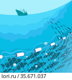 Fishing in the sea. Стоковая иллюстрация, иллюстратор Валентина Шибеко / Фотобанк Лори