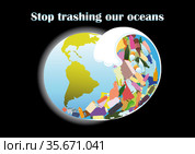 Tsunami wave from plastic debris. Стоковая иллюстрация, иллюстратор Валентина Шибеко / Фотобанк Лори
