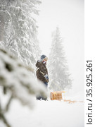 Boy with toboggan. Стоковое фото, фотограф Shannon Fagan / Ingram Publishing / Фотобанк Лори