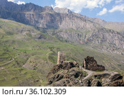 Башни Курта и Тага. Куртатинское ущелье. Северная Осетия (2021 год). Стоковое фото, фотограф Сергей Афанасьев / Фотобанк Лори