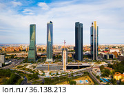 Four business skyscrapers of the business district in Madrid, Spain. Стоковое фото, фотограф Яков Филимонов / Фотобанк Лори