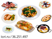 Set of many plates with food over white background. Стоковое фото, фотограф Яков Филимонов / Фотобанк Лори
