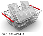 Покупка слитков иридия. Слитки иридия высшей пробы в продуктовой корзине. Стоковая иллюстрация, иллюстратор WalDeMarus / Фотобанк Лори
