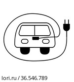 Illustration of an electric car charging station. Line icon. Стоковая иллюстрация, иллюстратор Allika / Фотобанк Лори