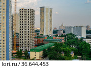 Москва,городская застройка в Хорошёвском районе, строительство жилого комплекса "Авиатика" (2021 год). Редакционное фото, фотограф glokaya_kuzdra / Фотобанк Лори