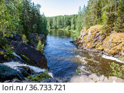 Водопад "Кивач". Река Суна. Республика Карелия. Стоковое фото, фотограф Сергей Афанасьев / Фотобанк Лори