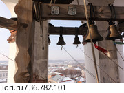 Bell tower of the Church of the Icon of the Mother of God of Tikhvin, Kungur city, Perm Territory, Russia. Founded in 1756. Стоковое фото, фотограф Наталия Макарова / Фотобанк Лори