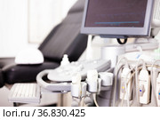 Modern medical equipment, medical ultrasound machine with probes in clinic. Стоковое фото, фотограф Яков Филимонов / Фотобанк Лори