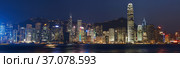 night view panorama of Hong Kong island. Стоковое фото, фотограф Дмитрий Калиновский / Фотобанк Лори