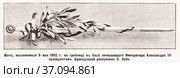 Меч, возложенный 9 мая 1902 года на гробницу в Бозе почившего Императора Александра III президентом французской республики Э. Лубэ. К пребыванию президента французской республики Эмиля Лубе в России. Иллюстрация из журнала "Московский листок" 1902 года. Стоковая иллюстрация, иллюстратор Макаров Алексей / Фотобанк Лори