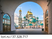 Вид через арку на Новоиерусалимский монастырь в Истре (2021 год). Стоковое фото, фотограф Baturina Yuliya / Фотобанк Лори