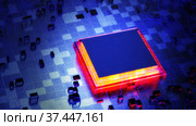 Microchip concept. CPU. Firmware for microcontrollers. Microchips on a circuit board. 3D render. Стоковая иллюстрация, иллюстратор Alexander / Фотобанк Лори