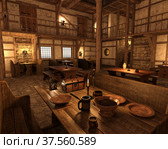 3d render of an ancient medieval tavern. Стоковая иллюстрация, иллюстратор Вероника Суровцева / Фотобанк Лори
