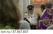 Патриарх Кирилл на совершении чина великого освящения храма великомученика Димитрия Солунского в Хорошеве. Москва (2022 год). Редакционное видео, видеограф Сергей Соболев / Фотобанк Лори