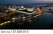 Kazan Kremlin at summer night with view of Kazanka River. Стоковое видео, видеограф Яков Филимонов / Фотобанк Лори