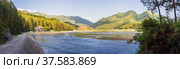 Panorama of Chemal river and Camel mountain in Altai. Стоковое фото, фотограф Дмитрий Тищенко / Фотобанк Лори
