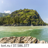 Turquoise water of the Katun river against the backdrop of mountains. Стоковое фото, фотограф Дмитрий Тищенко / Фотобанк Лори