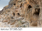 View of the historic cave city and the monastery complex of Vardzia. Стоковое фото, фотограф Яков Филимонов / Фотобанк Лори