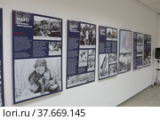 Фрагмент выставки "НАТО Хроника жестокости" в Балашихинской картинной галерее (2022 год). Редакционное фото, фотограф Дмитрий Неумоин / Фотобанк Лори