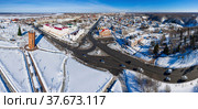 Город Тобольск зимой. Панорама города. Вид с воздуха. Tobolsk city in winter. Panorama of the city. Aerial view (2022 год). Стоковое фото, фотограф Евгений Романов / Фотобанк Лори