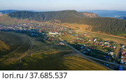 Южный Урал, Башкортостан, село Кага. Вид с воздуха. Southern Urals, Bashkortostan, Kaga village. Aerial view (2020 год). Стоковое фото, фотограф Евгений Романов / Фотобанк Лори