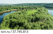 Южный Урал, Башкирия, река Ай. Вид с воздуха. The Southern Urals, Bashkiria, the Ai River. Aerial view. Стоковое видео, видеограф Евгений Романов / Фотобанк Лори