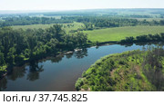Южный Урал, Башкирия, река Ай. Вид с воздуха. The Southern Urals, Bashkiria, the Ai River. Aerial view. Стоковое видео, видеограф Евгений Романов / Фотобанк Лори