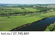 Южный Урал, Башкирия, река Ай. Вид с воздуха. The Southern Urals, Bashkiria, the Ai River. Aerial view. Стоковое видео, видеограф Евгений Романов / Фотобанк Лори