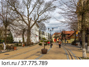 Zelenogradsk, Kaliningrad region, Russia - april 04 2022: Sight. Picturesque central street with old houses in European style. Редакционное фото, фотограф Yuriy Savin / Фотобанк Лори
