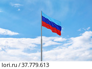 Flag of the self-proclaimed Luhansk People's Republic (LPR or LNR) (2022 год). Стоковое фото, фотограф Роман Самохин / Фотобанк Лори