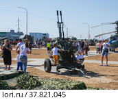Волгоградская область, Средняя Ахтуба, Россия. Лёгкая малокалиберная зенитная установка ЗУ-23 в парке Патриот. (2021 год). Редакционное фото, фотограф Андрей Цыганков / Фотобанк Лори