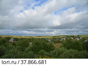 Panorama of Klin-Dmitrovsky ridge with villages, Sergiev Posad district, Moscow region, Russia (2017 год). Стоковое фото, фотограф Алексей Антипов / Фотобанк Лори