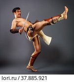 Ancient warrior.  kick. Стоковое фото, фотограф Сергей Великанов / Фотобанк Лори