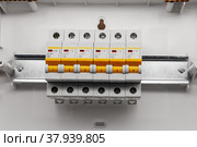 Din rail circuit breakers. Стоковое фото, фотограф Александр Малышев / Фотобанк Лори