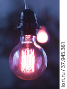 A classic Edison light bulb on dark background with space for text. Стоковое фото, фотограф Сергей Толмачёв / Фотобанк Лори