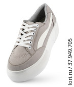 Gray casual sneaker isolated on white background. Стоковое фото, фотограф Роман Самохин / Фотобанк Лори