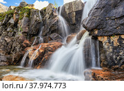 Beautiful waterfall in mountain tundra. Стоковое фото, фотограф Виктор Никитин / Фотобанк Лори
