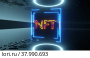 Non-fungible NFT token. Smoothly rotating cube with a neon inscription. Стоковая анимация, аниматор Alexander / Фотобанк Лори