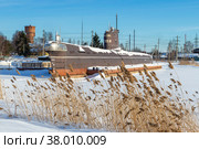 Старая советская подводная лодка Б-440 зимним днем. Музей в городе Вытегра. Вологодская область (2021 год). Редакционное фото, фотограф Анна Карасева / Фотобанк Лори