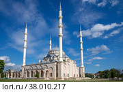 Мечеть Ташу-Хаджи солнечным днем. Чеченская Республика, Гудермес, Россия (2021 год). Стоковое фото, фотограф Анна Карасева / Фотобанк Лори