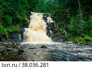 Yukankoski waterfall (White bridges) on the river Kulismayoki, Russia, Karelia (2020 год). Стоковое фото, фотограф Константин Лабунский / Фотобанк Лори
