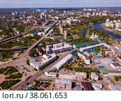 Aerial view of city of Oryol with bulidings and river, Russia. Стоковое фото, фотограф Яков Филимонов / Фотобанк Лори
