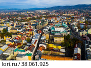 View from drone of Liberec, Czech Republic. Стоковое фото, фотограф Яков Филимонов / Фотобанк Лори